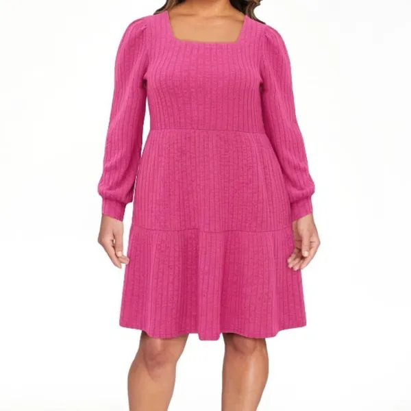 Women’s Fantaslook Pink Square Neck Long Sleeve Babydoll Sweater Dress Size XL - Image 12