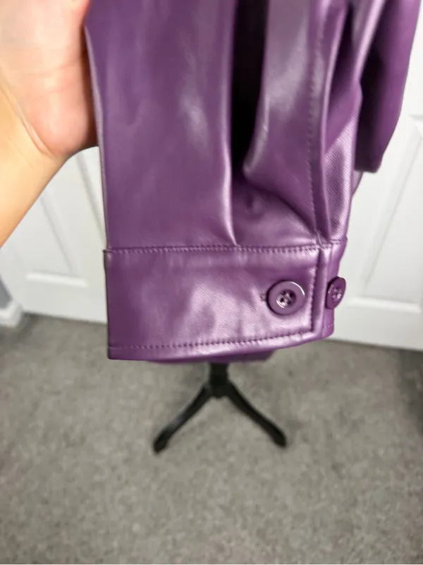 Badgley Mischka Purple Faux Leather Oversized Shirt Jacket Shacket M NWOT - Image 4