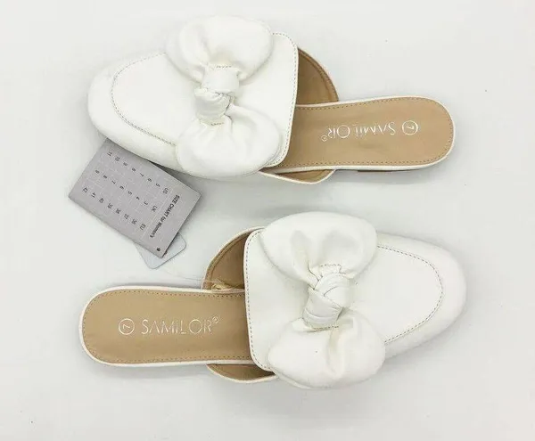 NWT Samilor White Bow Mule Sandal Flats Size 7 Bridal Round Toe Comfort - Image 2
