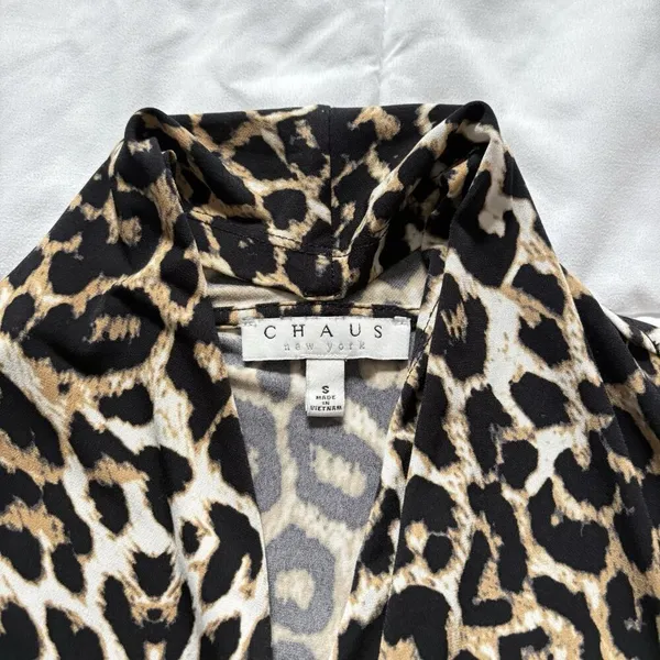 Chaus New York Womens Size Small‎ Cheetah Print Wrap Blouse 3/4 Sleeve Vintage - Image 3