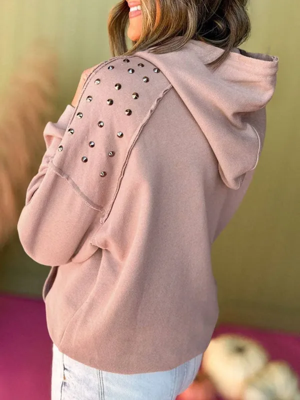 NWT Solid Studded Raglan Sleeve Hoodie Pale Pink Size X-Large - Image 2