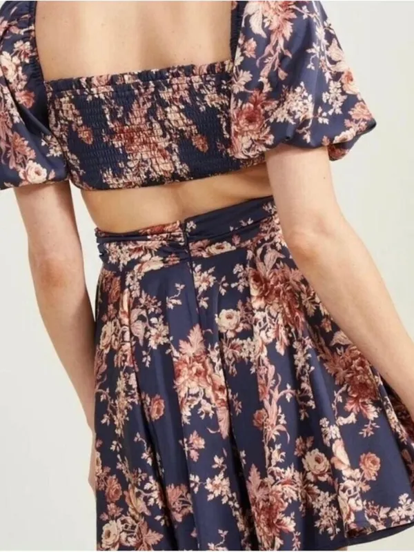 Altar'd State Annmarie Navy/Brown Floral Cutout Dress - Image 9