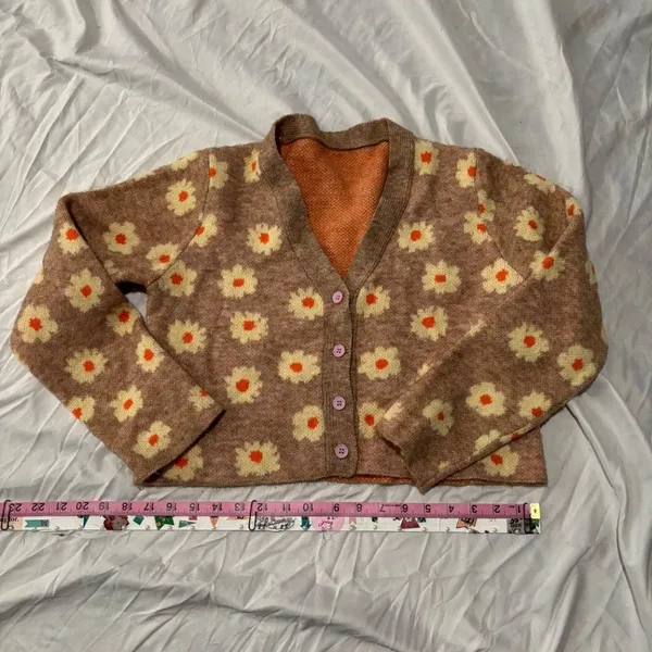 Floral Knit C ardigan - Pink Flower Buttons - Size One Size - Image 2