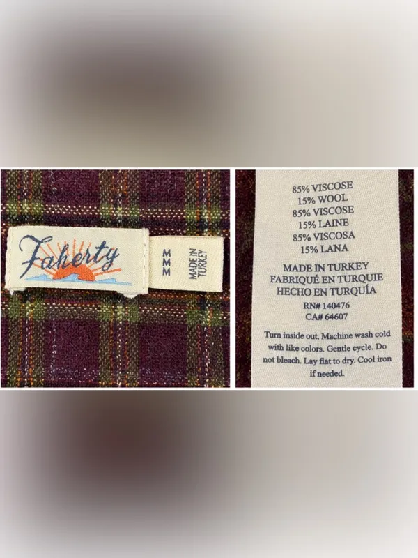 Faherty Plaid Wool Blend Popover Shirt M Burgundy Olive Long Sleeve - Image 4