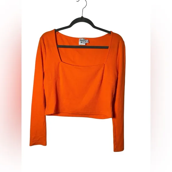 Princess Polly Bright Orange Long‎ Sleeve Square Neck Ribbed Crop Top Size US 12 - Image 2