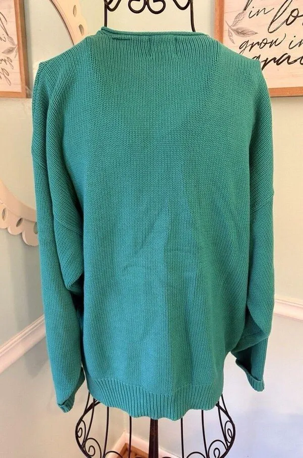 Vintage GAP Green Cardigan L Button Up Thick Chunky Preppy Yacht Yuppie knit - Image 2