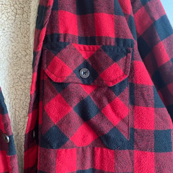 Plaid Sherpa Lined Flannel Jacket Red Size XXL - Image 4