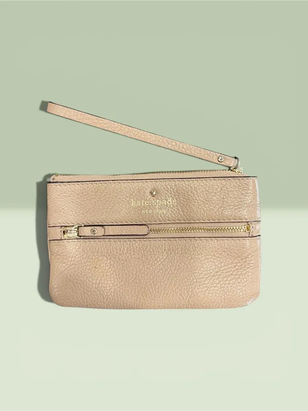 Kate Spade Beige Pebbled Leather Wristlet with Front zipper pocket. - Image 3