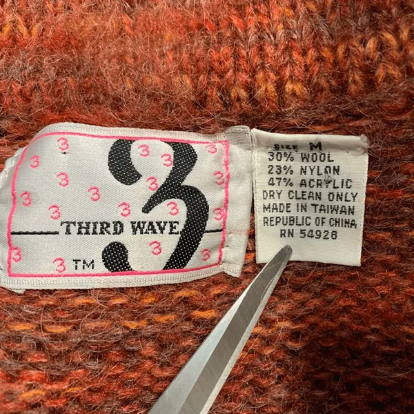 Vintage Knit Wool Blend Open Front Longline‎ Cardigan Sweater Orange Medium Cozy - Image 7