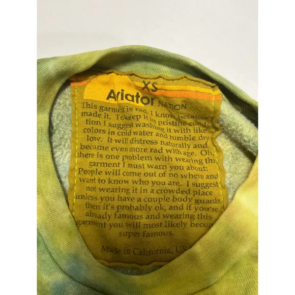 Aviator Nation Green Tie Dye Smiley Face Sweatshirt XS Made in USA Pullover - Image 9