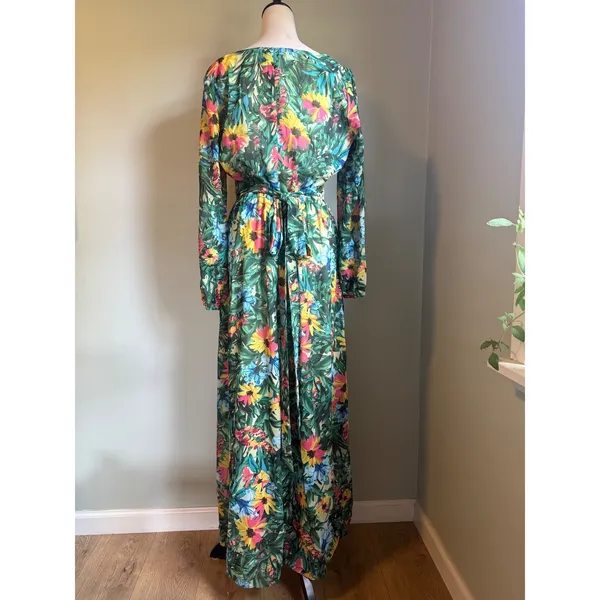 INC boho whimsi resort tropical Floral Maxi Dress Green pink flowy beach party y - Image 4