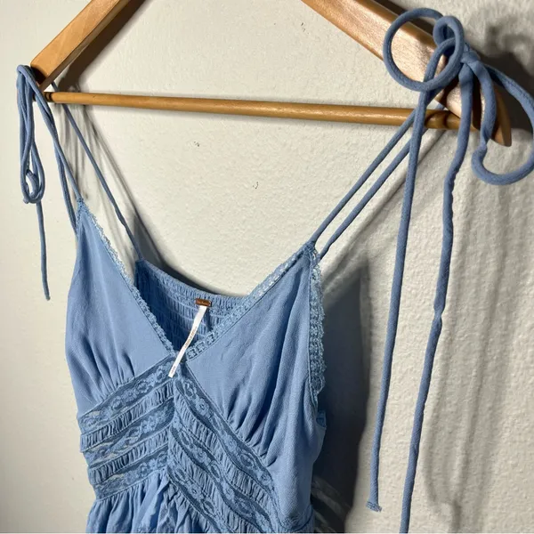 Free People Baby Blue Romantic Sheer Lace Peplum Babydoll Kiki Midi Slip Dress - Image 8