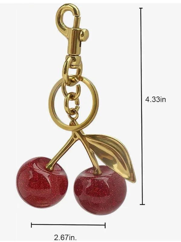 Gold Cherry Keychain Bag Charm with Red Glitter Cherries - Image 10