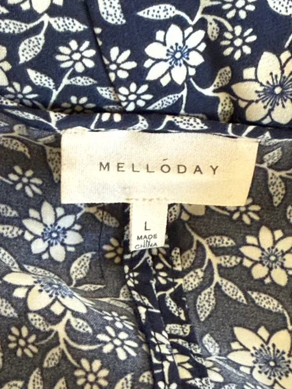MELLODAY Navy & White Floral Tie-Waist Midi Dress - Image 6