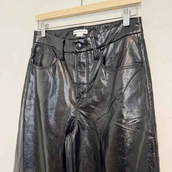 Good American Pants Size 26 Black Faux Leather High Rise Straight Corpcore Sleek - Image 2