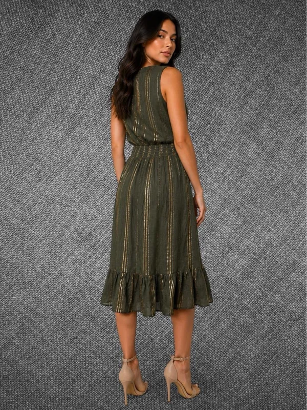 Luxology Olive Green Metallic Stripe Midi Dress - Image 8