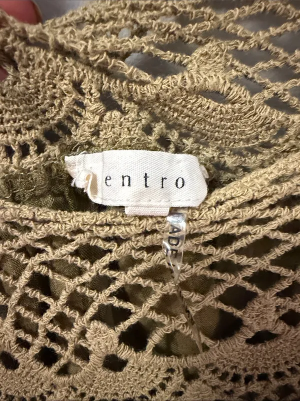 Entro Olive Green Gingham & Crochet Boho Tunic Dress S - Image 6