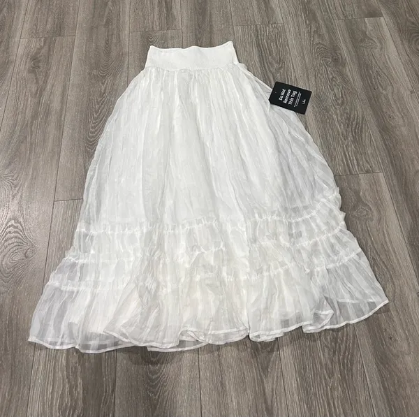 New Lulus Sunny White Smocked Tiered High-Waisted Midi Skirt Size Small MSRP $59 - Image 5
