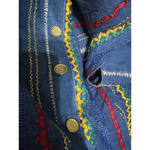Vintage Starfire Vest Womens Medium Denim Embroidered Ribbon Stripe Southwestern - Image 6