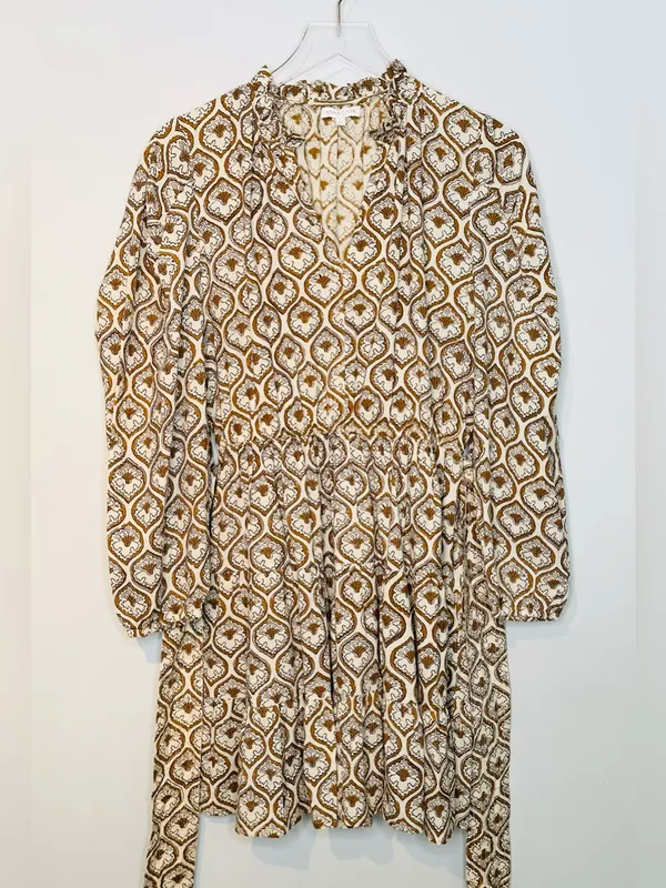 Anna Cate Brown Cream Medallion Paisley Print Cotton Long Sleeve Dress - Image 11