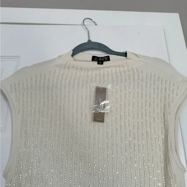JCrew Cream Beaded Sequin Top Blouse Holidays New Years NWT - Image 2