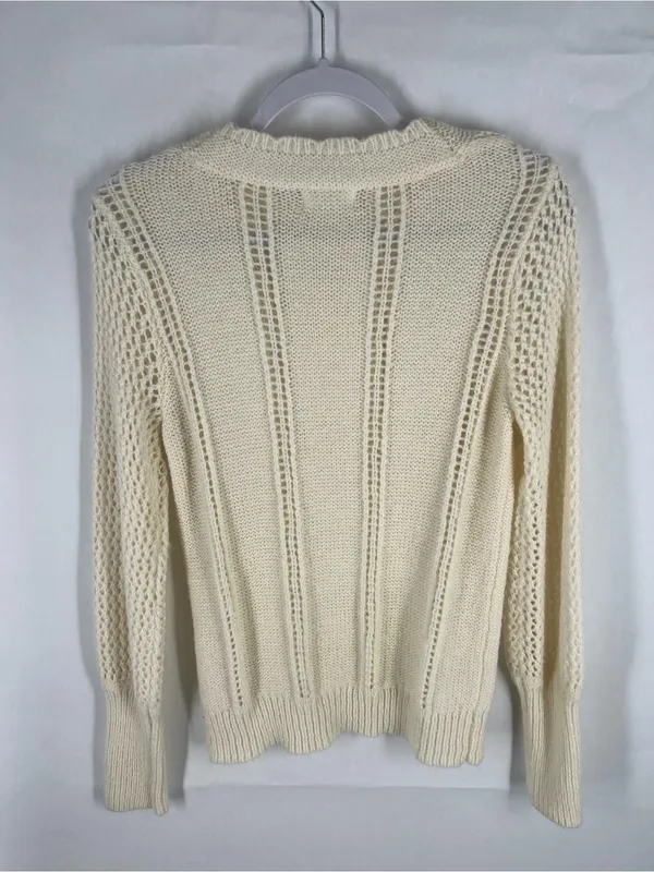 Open-Knit‎ Crewneck Sweater in Cream - Women's - Image 7