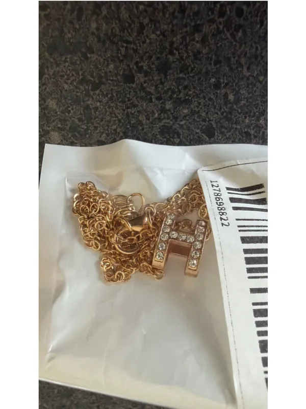 Women's Unbranded Gold Tone H Initial Necklace with Clear Stones, One Size - Image 5