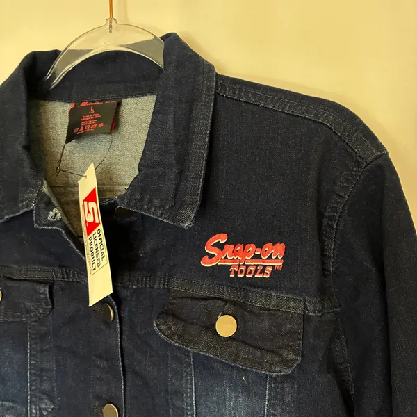 Snap-On Tools Dark Wash Denim Jean Jacket Button Front NWT Womens Large - Image 2