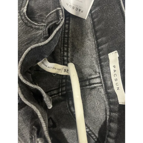 Pac Sun High Rise Icon Short Hyper Distressed Shorts 26 Button Fly Black Vintage - Image 7