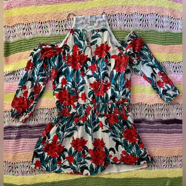 Anthropologie Chloe Oliver | Floral Silk Serena Cold Shoulder Dress Size Medium - Image 3