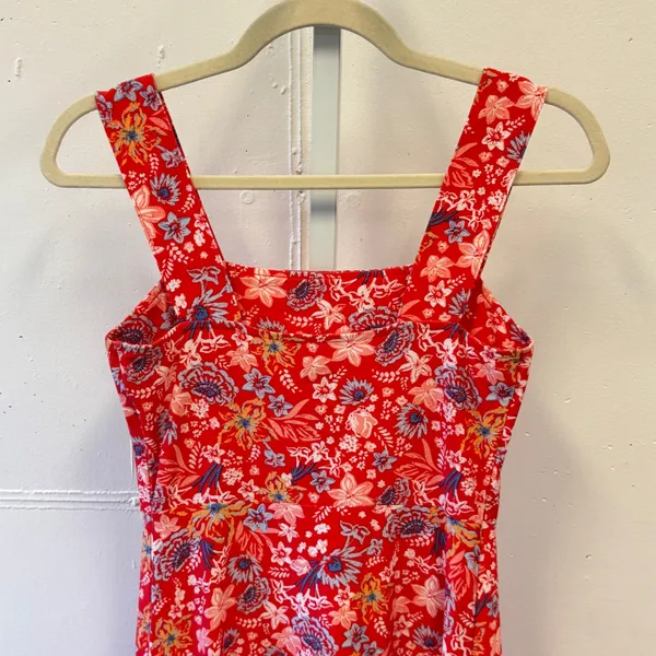 SO Red Floral Square Neck Mini Dress XS Sleeveless Fit & Flare Summer Boho Soft - Image 5