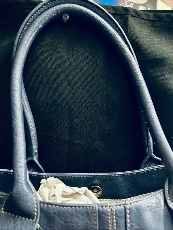 Nine West Large Textured Blue Shoulder Tote with Decorative Stitching - Image 9