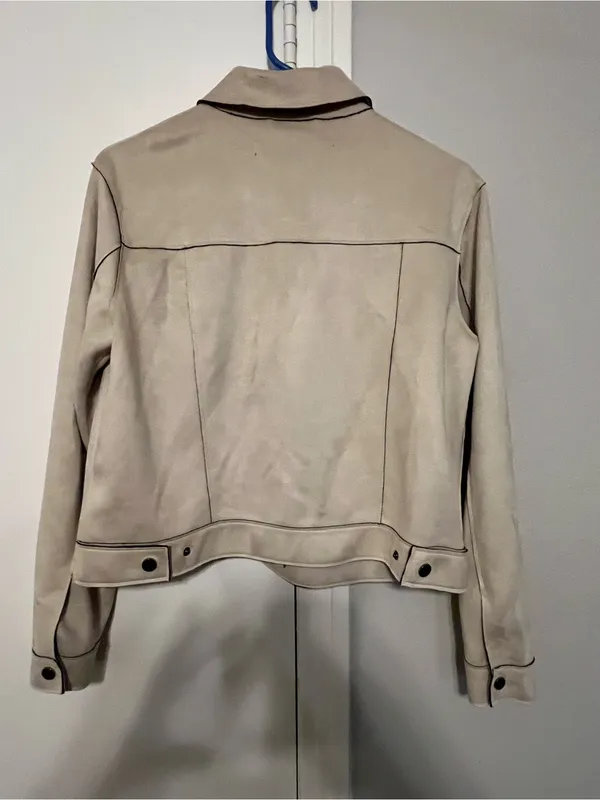 ZARA Women's Beige Faux Suede Contrast Piped Jacket Size S - Image 3