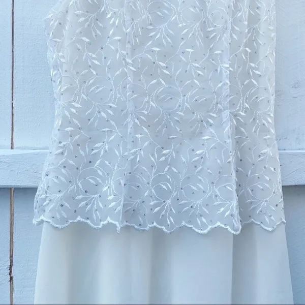 Poly USA Maxi Dress Large‎ White Embroidered Sequin Cap Sleeve Formal Gown 2308 - Image 3