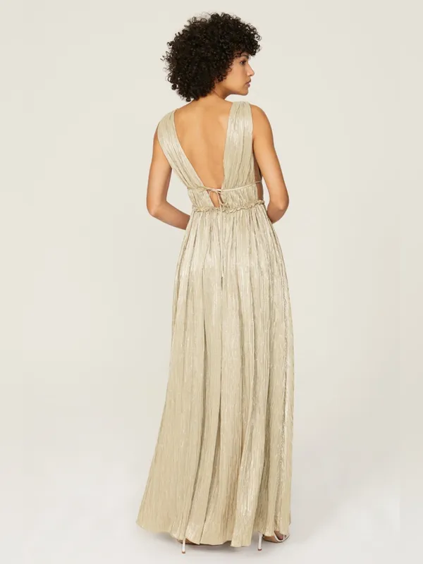 Jonathan Simkhai Gold Plisse Gown | Sz Large - Image 3