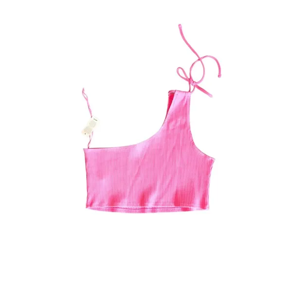 NWT Aerie Hot Pink Ribbed One Shoulder Crop Top - Image 4