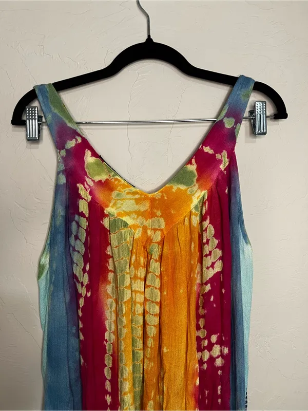 Sol Dashiki Rayon Tie Dye Boho Resort Cover-Up Mini Sundress Beach Vacation - Image 9