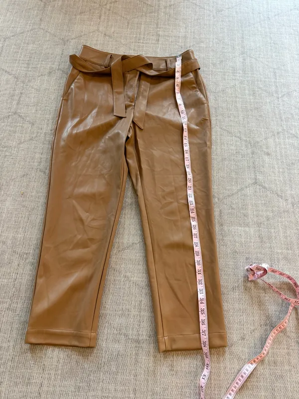 LOFT Cognac Brown Faux Leather Belted Straight Leg Pants Size 12 - Image 5