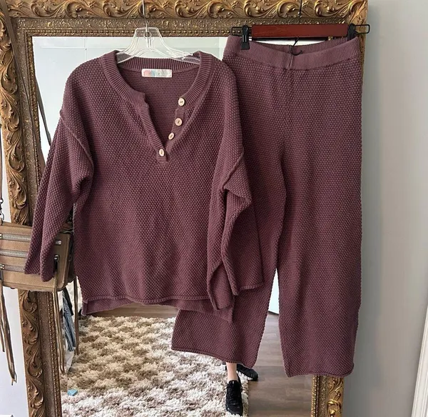 FP BEACH HAILEE SWEATER SET HENLEY PULLOVER & WIDE LEG PANT purple Maeve - Image 4