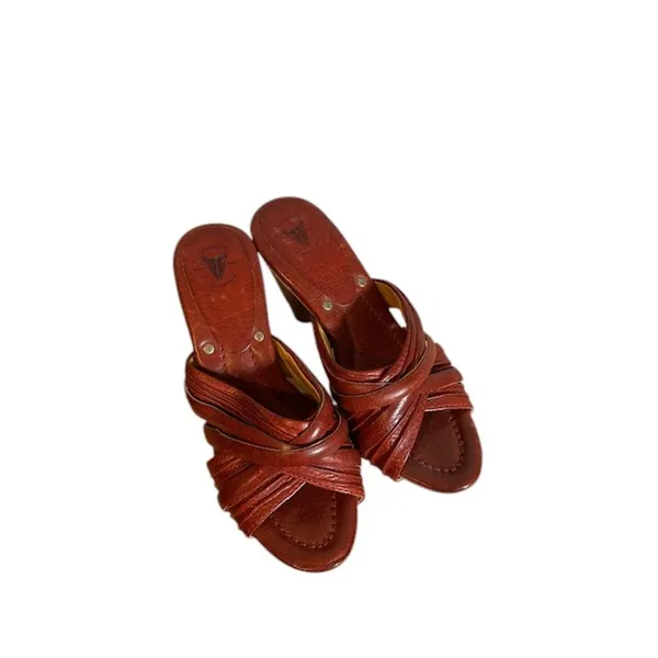 Frye Brown Leather Crisscross Multi Slide Reese Slip On Heels Women Sz 6.5 - Image 2