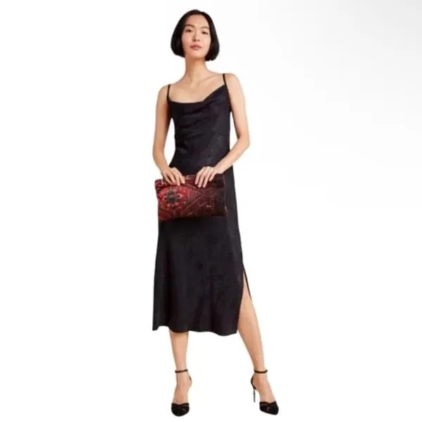 Nwot Anthropologie draped Amelie Black Jacquard slip dress $138 party formal - Image 4