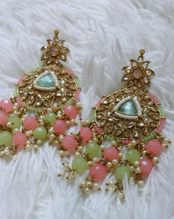 Light Green and pink Earrings (jhumka) - Image 2