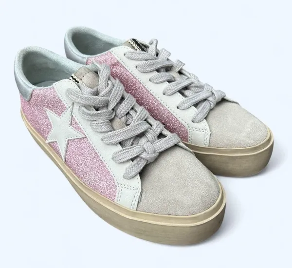 Shu Shop REBA White & Pink Sparkle Tennis Shoes Fashion Sneaker size 6.5 Glitter - Image 3