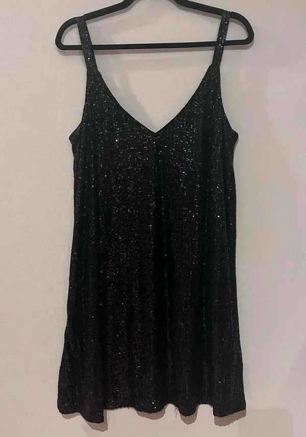 Women’s Sequin V Neck Shift Dress Sparkly Black NWT - Image 4