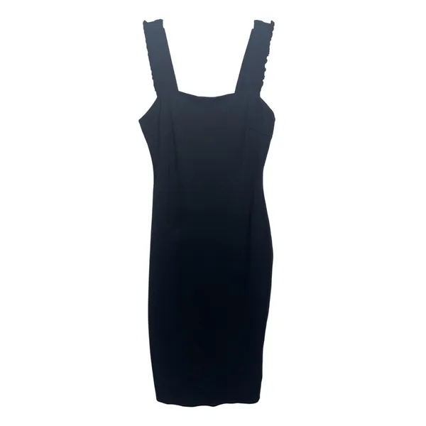 Lulus Persuasion Black Ruffled Bodycon Midi Dress Small Square Neck LBD - Image 2