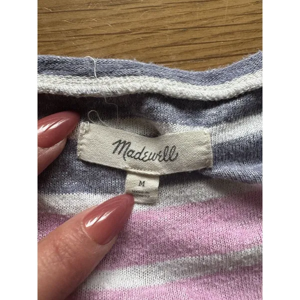 Madewell Medium T Shirt Striped Crop Top Soft V Neck Cap Sleeve Boho Boxy Hippie - Image 3