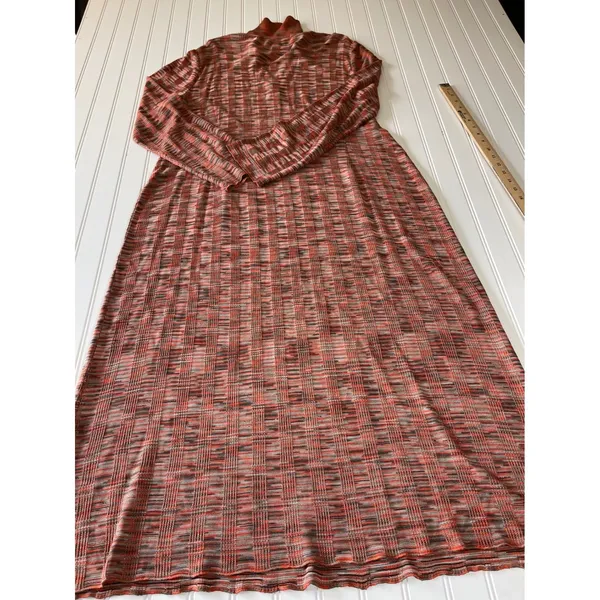 Ming Wang Womens XL Space Dye Knit Maxi Dress Fall Colors Polo V-Neck Viscose - Image 11