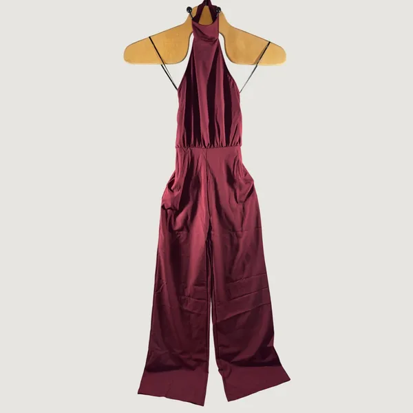 1554 | NWT Lulu's Moment for Life Halter Wide Leg Open Back Jumpsuit Women XXS‎ - Image 3