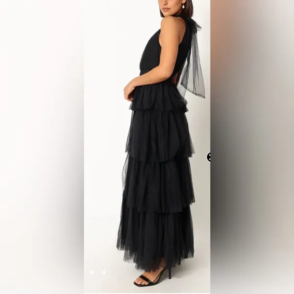 NWOT Petal and Pup Black FRANCES halter tulle tiered bow maxi dress sz S - Image 2