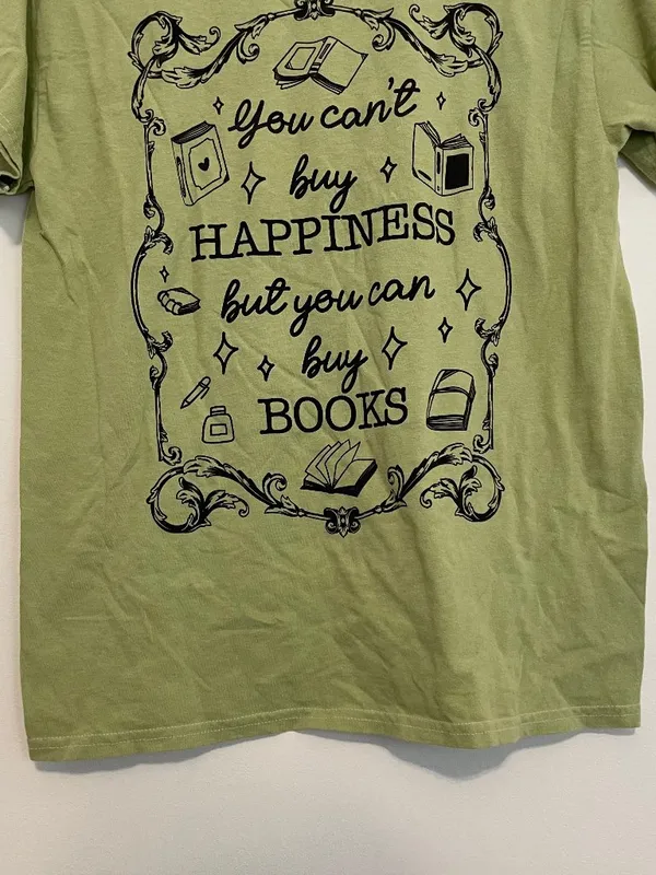 NEW NWT HOT TOPIC Buy Books Boyfriend Fit T-Shirt Green Short Sleeve Tee JUNIORS - Image 4